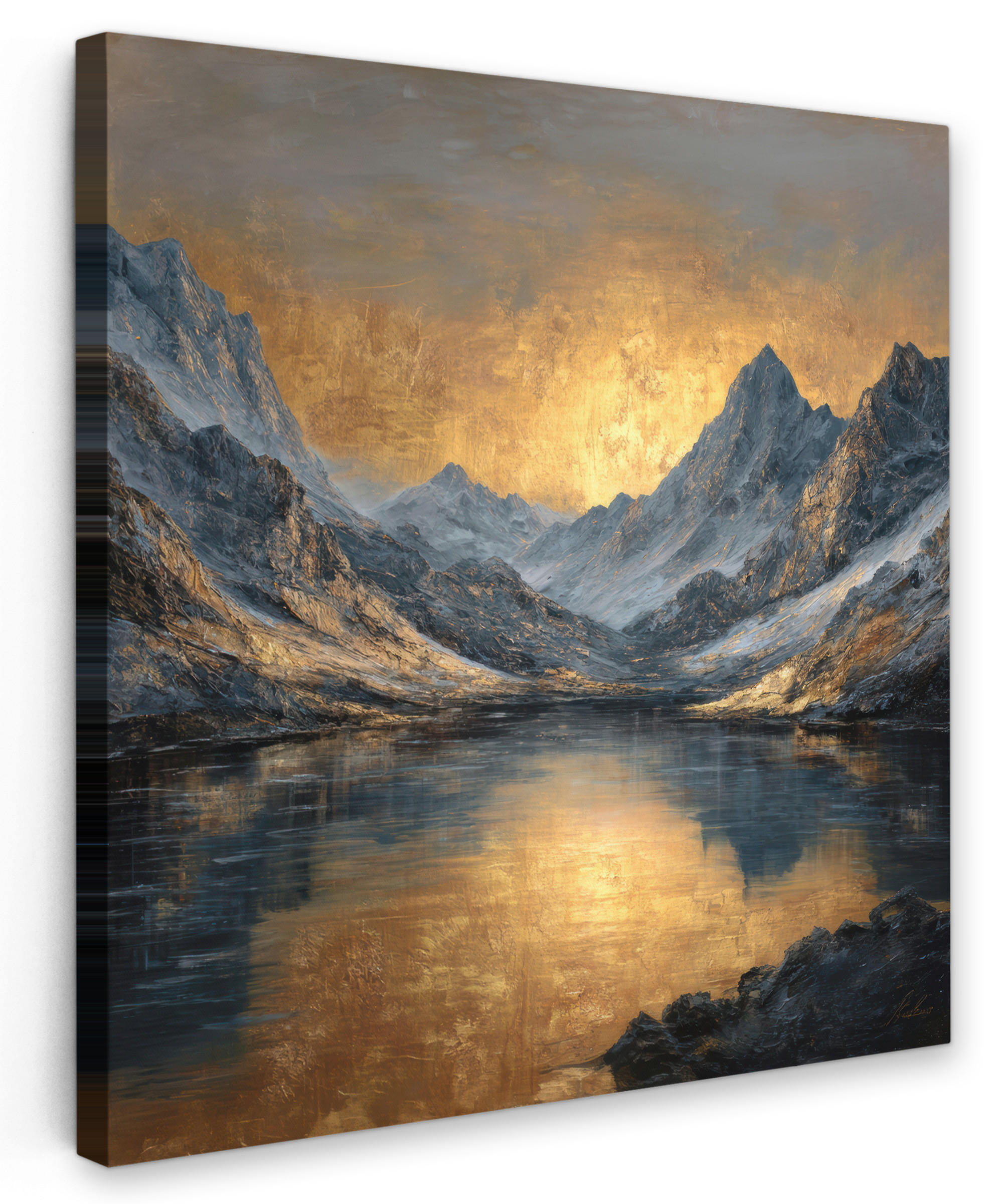 MuchoWow OBRAZ NA PLÁTNĚ Horská scenérie se zlatým západem slunce 50x50 cm