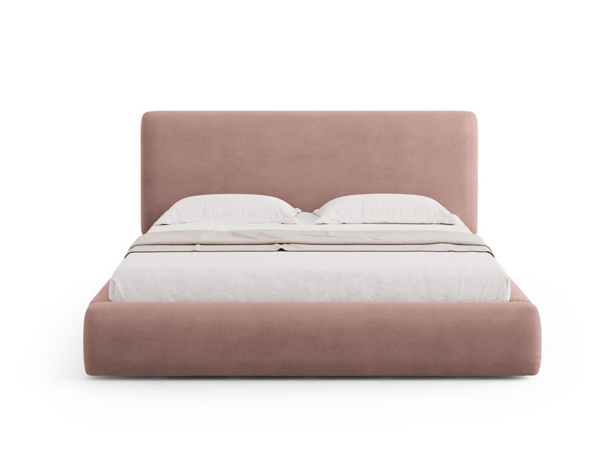 BETT mit Bettkasten und Kopfteil Colonel aus Chenille-Stoff rosa 200x200cm - Pink, Textil (200/200cm) - Cosmopolitan Design