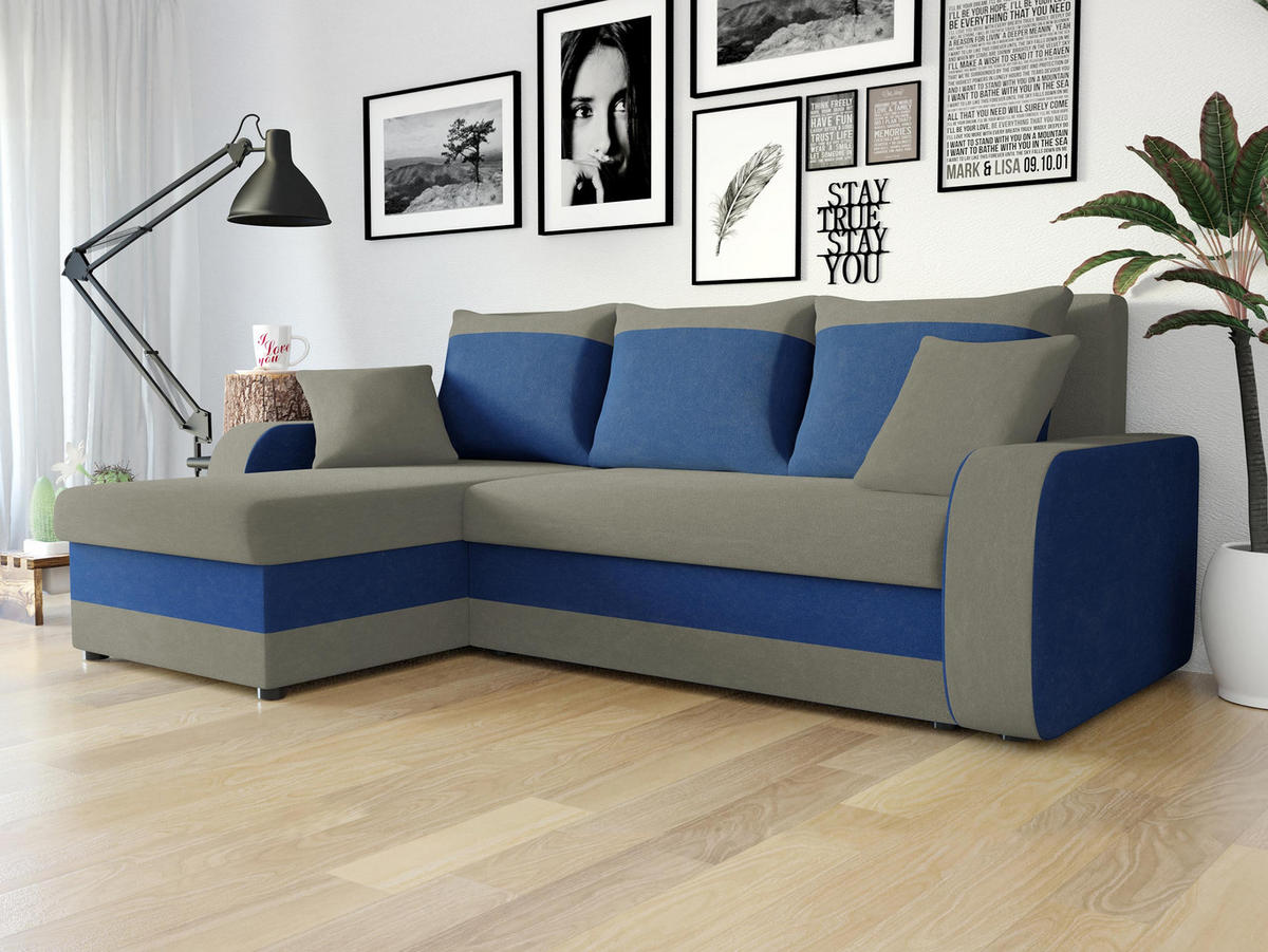 ECKSOFA Kris - Blau/Schwarz, Holz/Kunststoff (238/147cm) - MIRJAN24