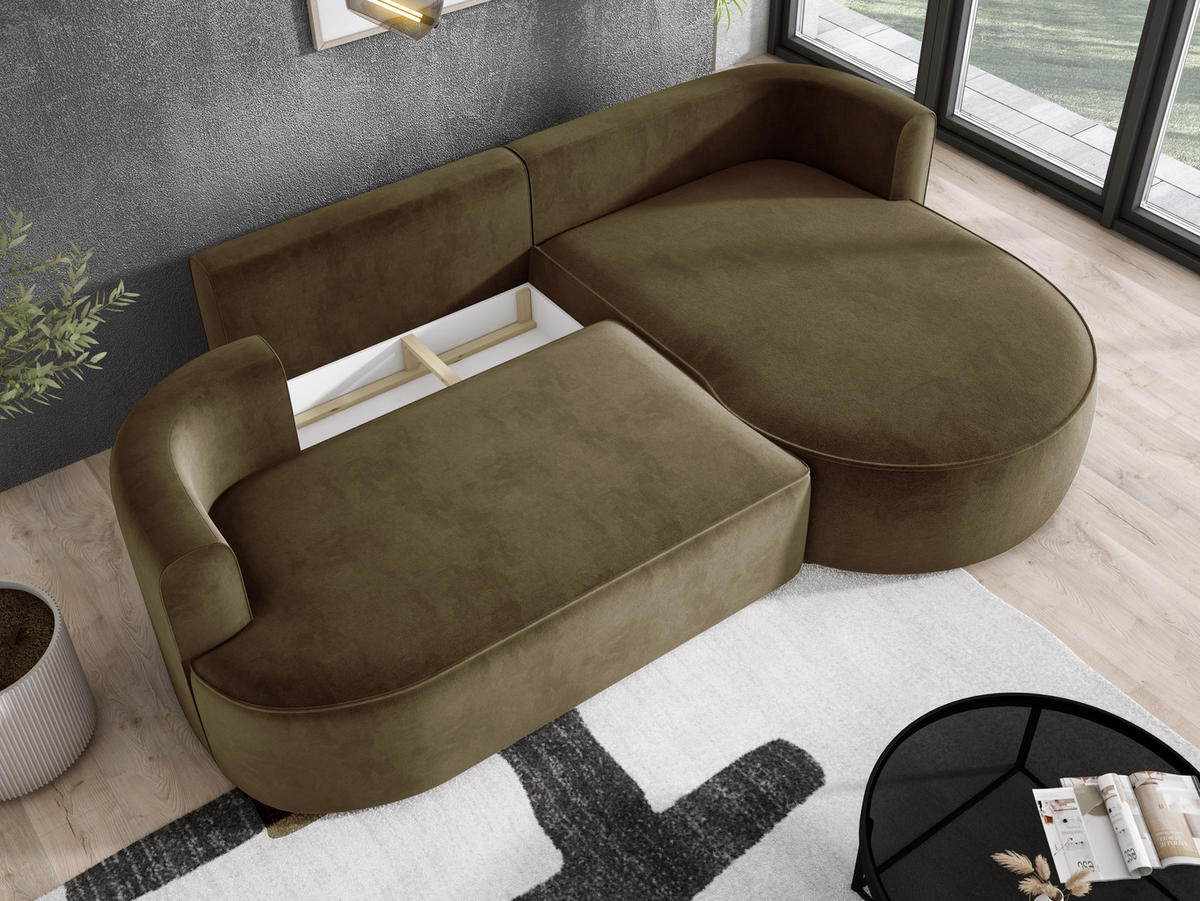 ECKSOFA FIORE L-förm Moderne Ausziehbare Schlaf-Funktion, automatischer Auffaltung, lose Rückenkissen freistehend RECHTS 284x183x82cm Green - Grün, Holz/Textil (284/183cm) - DomoHome