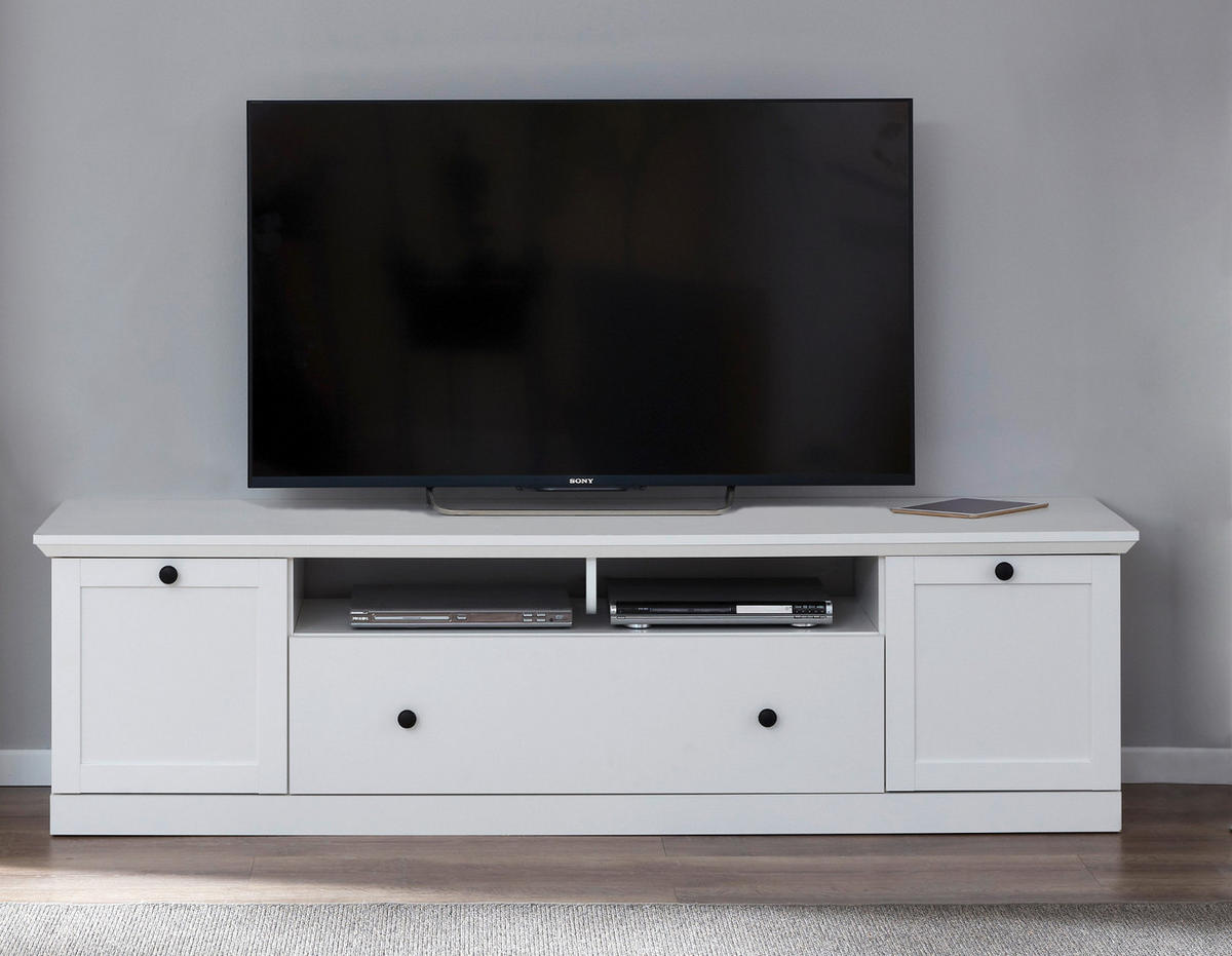 TV-LOWBOARD weiß matt 177 x 49 cm, Fernsehtisch im Landhaus-Stil - Silberfarben/Weiß, Holzwerkstoff/Metall (177/49/41cm) - Top.Furn