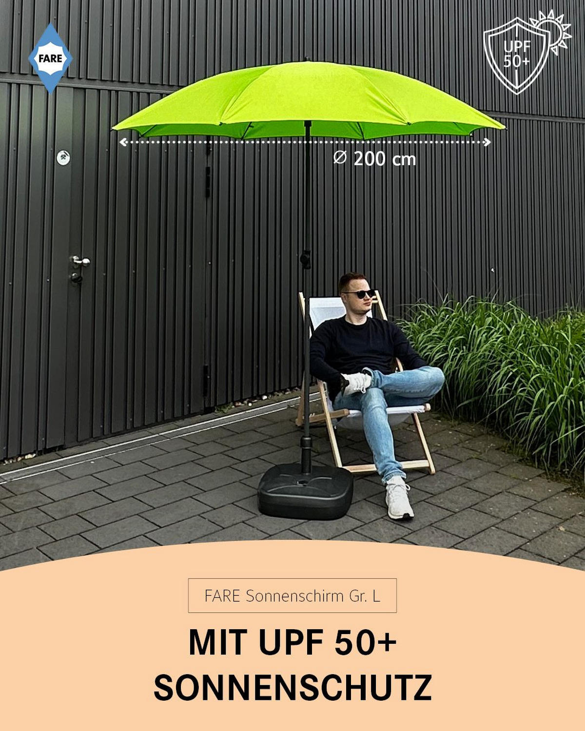 SONNENSCHIRM 200/200/126 cm - Grün, Kunststoff (200/200cm) - FARE