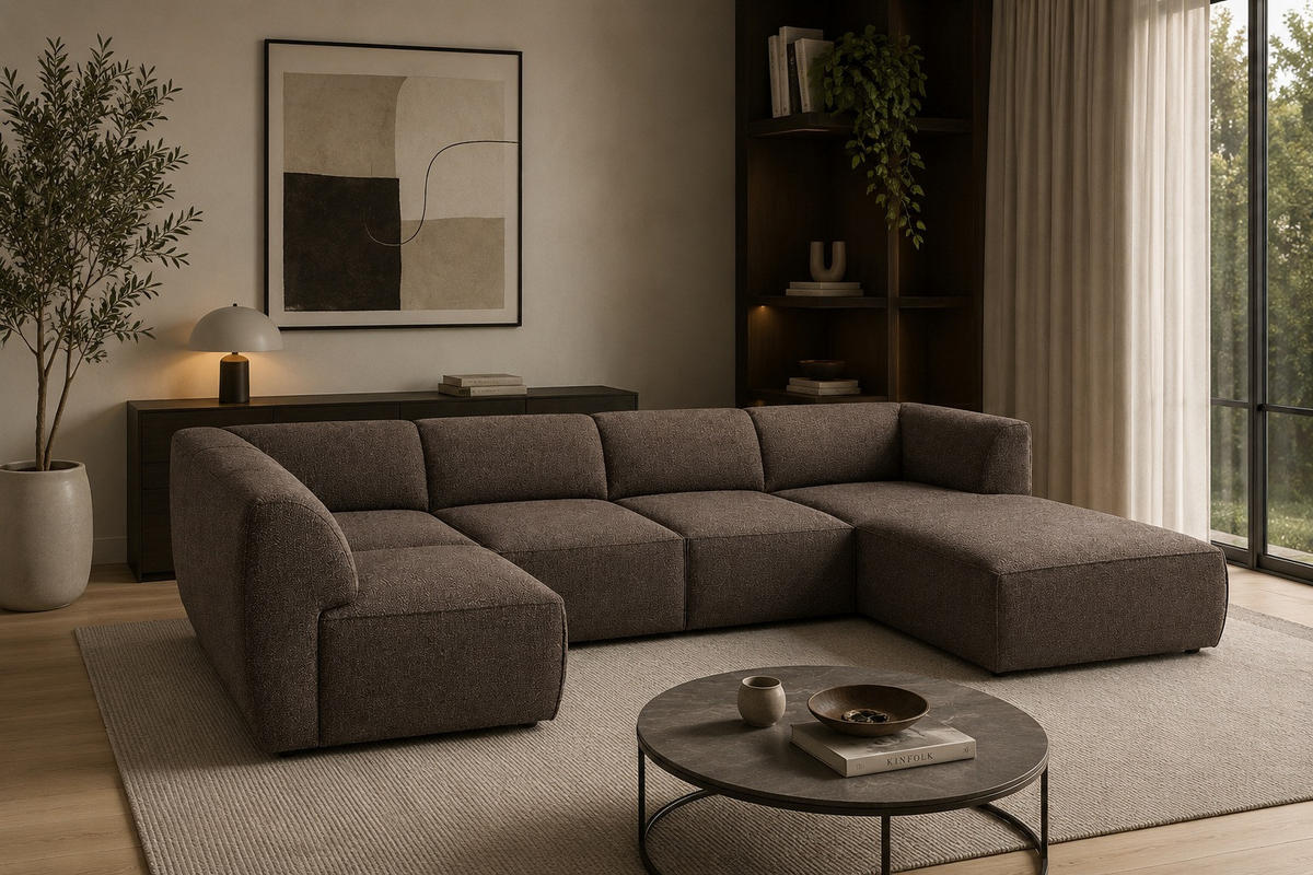 WOHNLANDSCHAFT MOVO - modulares Ecksofa braun – modernes Design und flexible Gestaltung, rechts - Dunkelgrün/Bordeaux, Kunststoff/Textil (156/78/345cm) - KS Home Concept