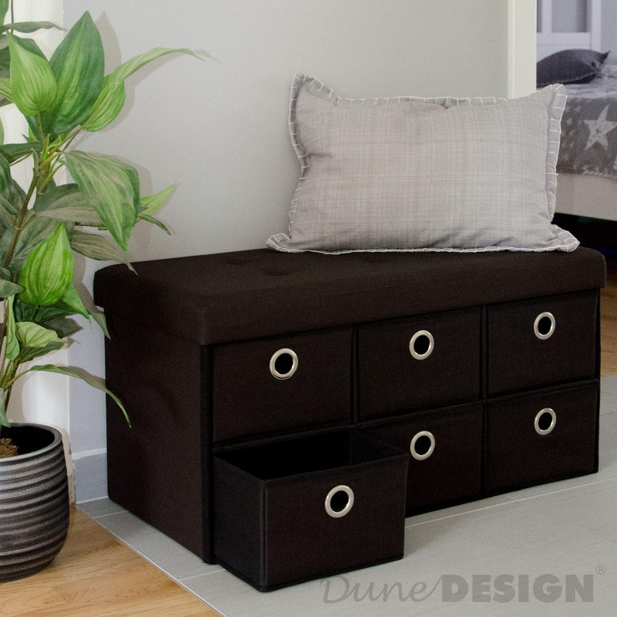 SITZBANK Faltbar, 76/38/38 cm, mit 6 Schubladen, 80 Liter, Dunkelbraun - Braun, Textil (38/38/76cm) - Dunedesign