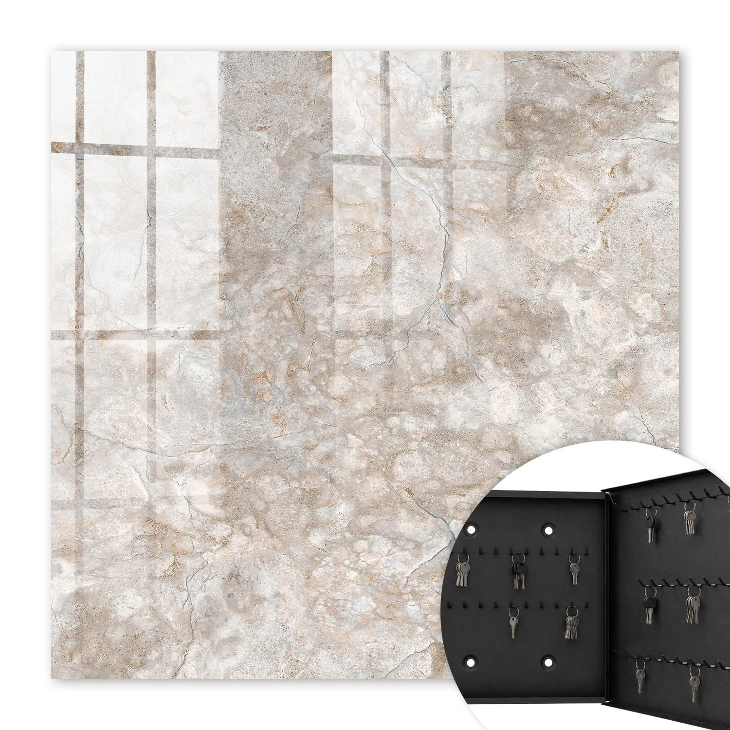 SCHLÜSSELBOX Schwarz 30x30 cm- Türöffnung nach rechts - Marmorstruktur - Beige, Metall (30/30/5cm) - TULUP