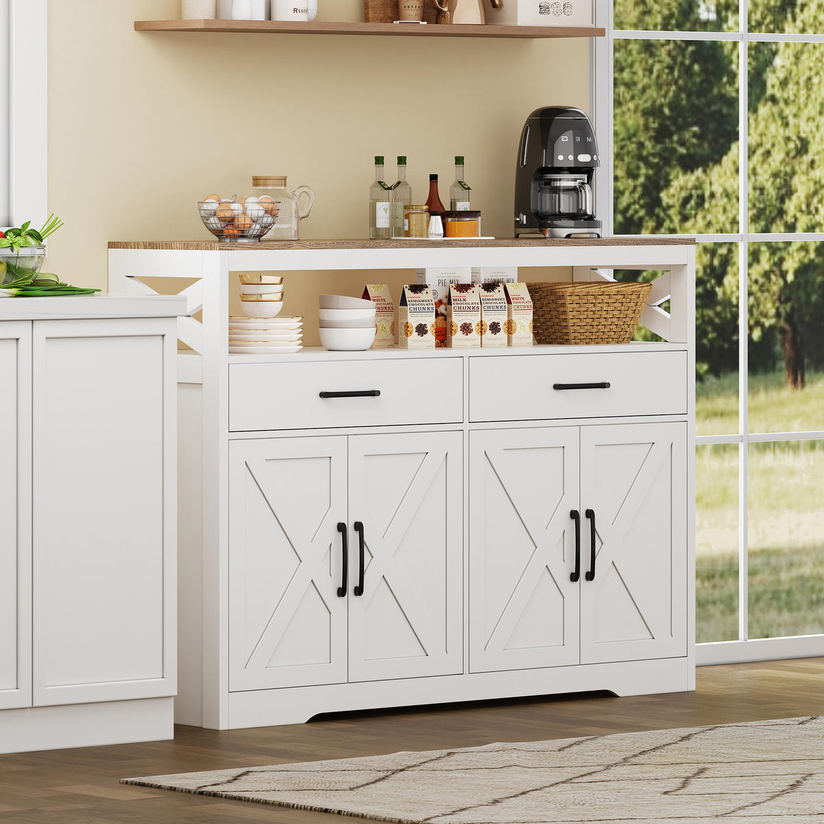 SIDEBOARD 140x40x105 cm 2 Schubladen 4 Türen weiß - Weiß, Holz (140/105/40cm) - LEBENLANG