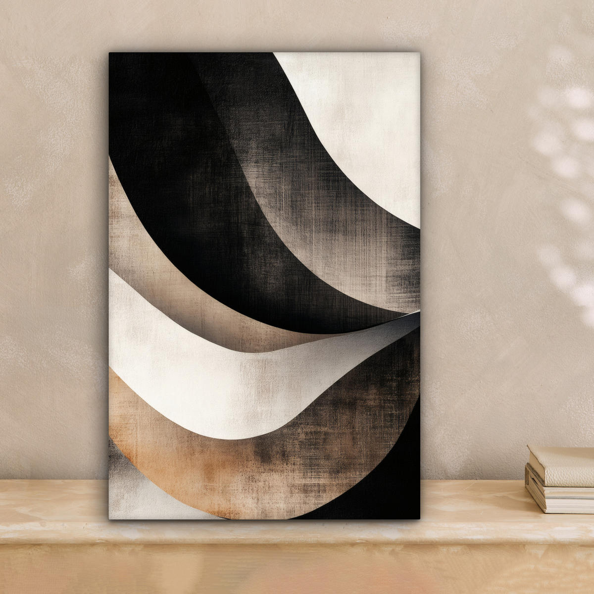 LEINWANDBILD Abstrakt - Wellen - Schwarz - Verwittert 20x30 cm - Trüffeleichefarben, Textil (20/30cm) - MuchoWow