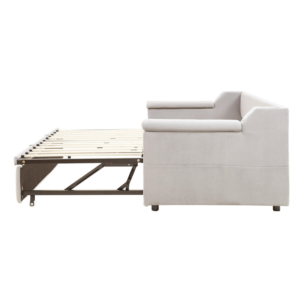 POLSTERBETT 90/180x190 Beige Samt USB - Beige, Textil (180/190cm) - FLIEKS