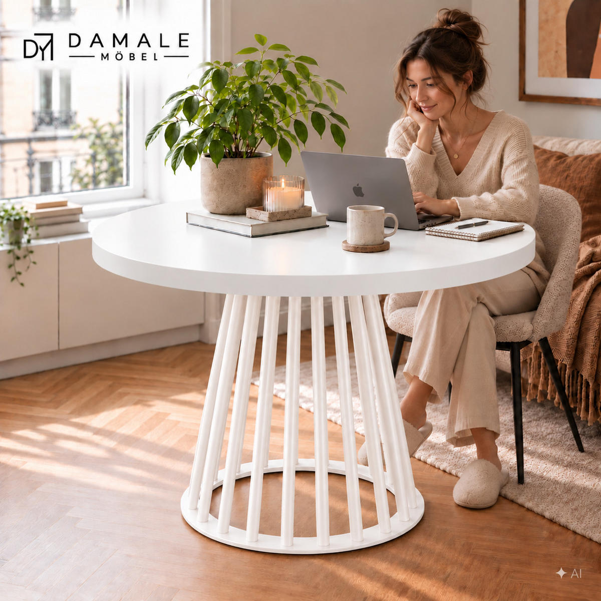 ESSTISCH rund ausziehbar 90/190/76 cm, Weiß, 54 cm Tischplatte + Lamellen-Metallgestell Weiß - Weiß, Holzwerkstoff/Metall (90/190/76cm) - Damale Möbel
