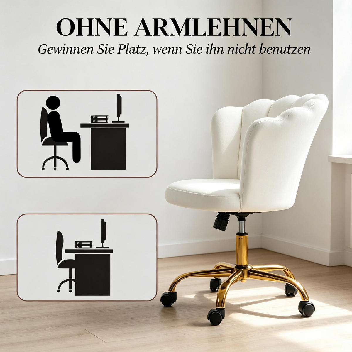 DREHSTUHL höhenverstellbarer Samtbezug blütenförmige Rückenlehne - Weiß, Textil (69/80/64cm) - Gisaae