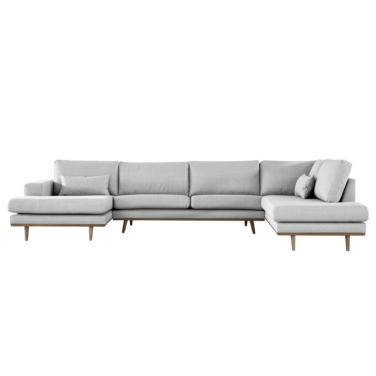 WOHNLANDSCHAFT mit Longchair - Eichefarben/Hellgrau, Eichenholz/Textil (371/81/219cm) - home24