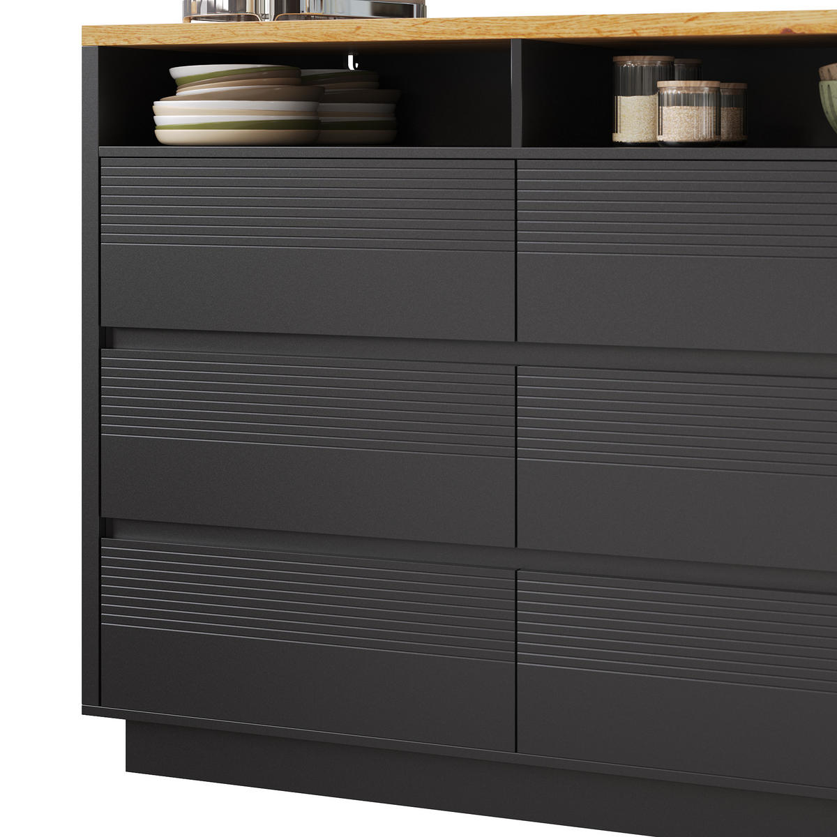 BARTISCH Ausziehbar 137-215cm 6 Schubladen Stauraum - Schwarz, Holzwerkstoff (39/137/102.3cm) - FLIEKS