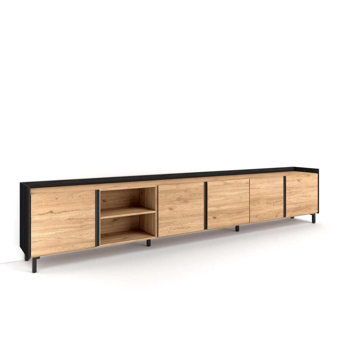 LOWBOARD, Eiche und Schwarz, 309/35/61cm, mit Beinen - Eichefarben, Holzwerkstoff (309/61/35cm) - Skraut Home