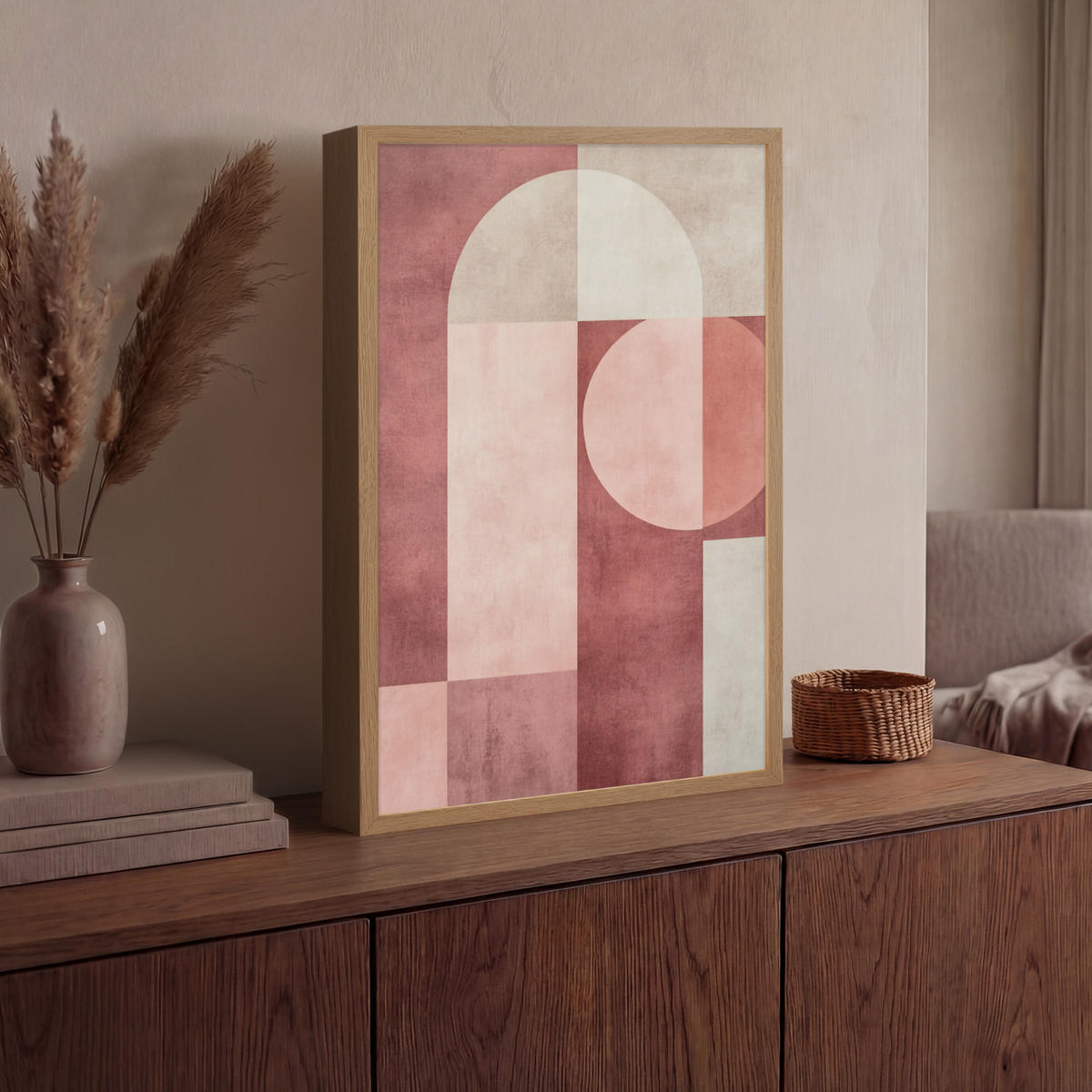 NÁSTĚNNÁ LAMPA S AKUMULÁTOREM Postavy - Abstraktní - Růžová 40x60 cm - starorůžová, kompozitní dřevo (40/60/8cm) - OnlyWow