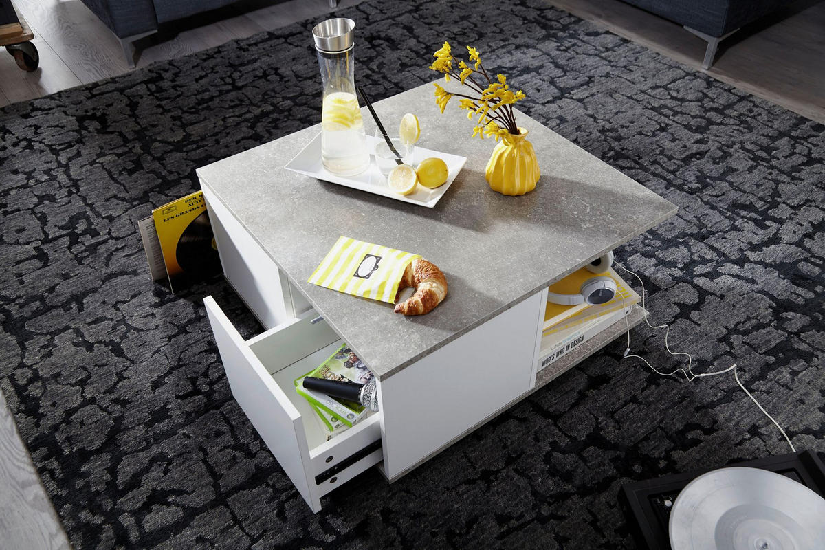 COUCHTISCH mit Rollen, Melaminharzbeschichtung und 2 Schubladen, Grau 70x70x36 cm - Grau, Holz (70/70/36cm) - KADIMA DESIGN