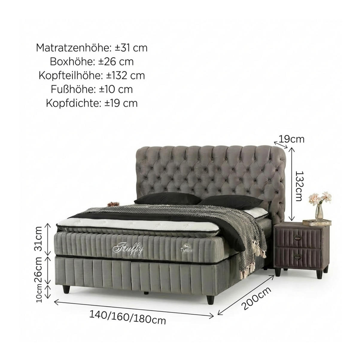 BOXBETT Fluffy Set Nature 140x200 - Anthrazit, Holz (140/200cm) - Gowoll