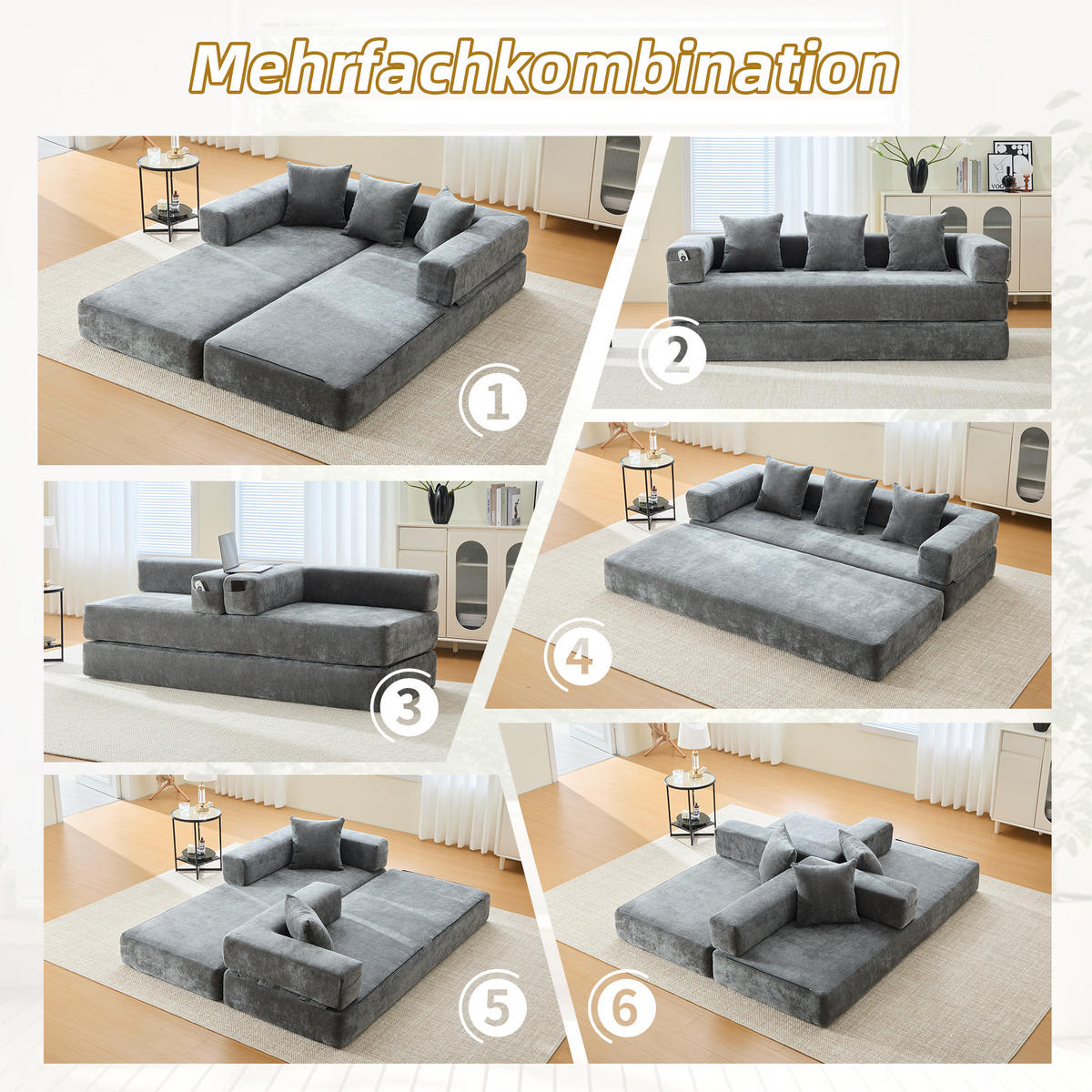 SCHLAFSOFA 198/79/60 cm Dunkelgrau mit Aufbewahrungstaschen - Dunkelgrau, Textil (198/60/79cm) - Oxeza