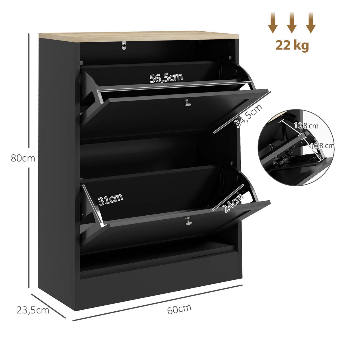 SCHUHSCHRANK Schwarz Holzwerkstoff klappbar mit Fächern 1 Stück - Schwarz, Holzwerkstoff (60/80/23.5cm) - PANGIVO