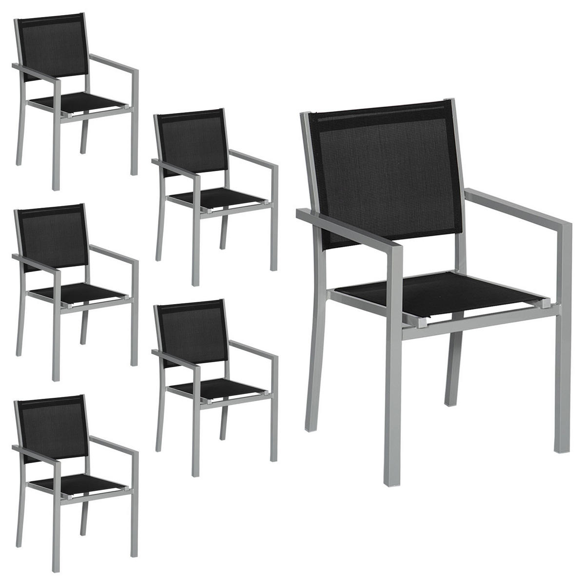 GARTENSTÜHLE Grau und Schwarz 6er-Set - Schwarz, Kunststoff (57/89.5/56.5cm) - Happy Garden