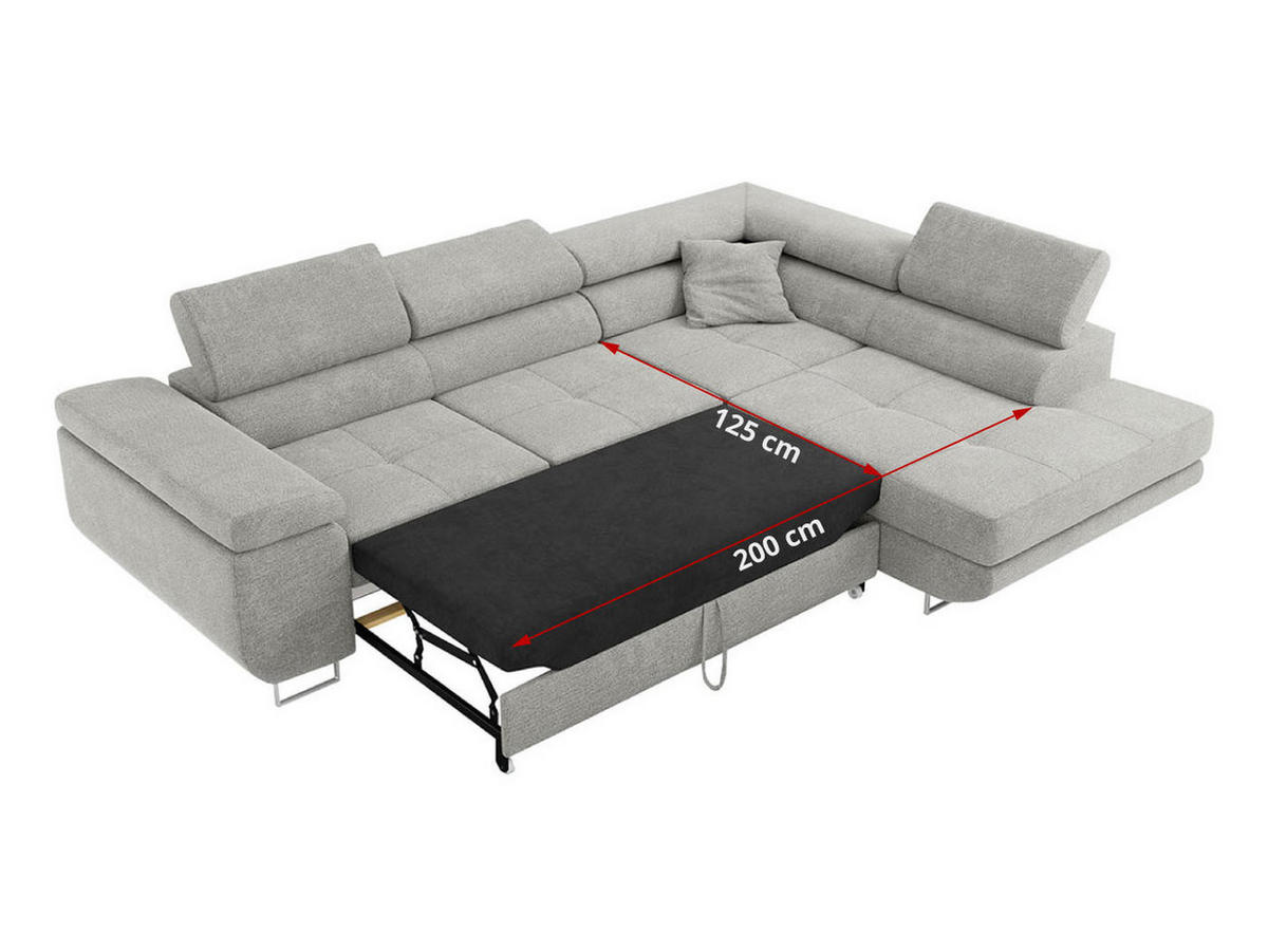 ROHOVÁ SEDAČKA GUSTAW L - Světle šedá Strukturovaná látka - Pravá Strana - stříbrná/světle šedá, kov/textil (205/275cm) - MKS