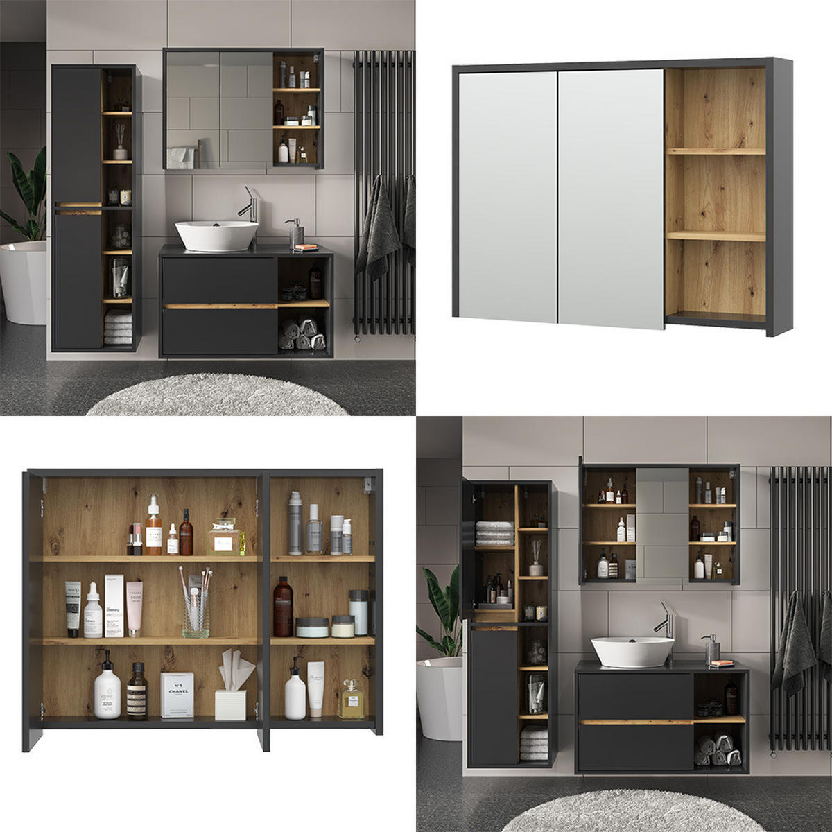 BADSPIEGELSCHRANK Viola Artisan-Eiche 100 x 75 cm - Eiche Artisan, Holzwerkstoff (100/75/18cm) - Vicco