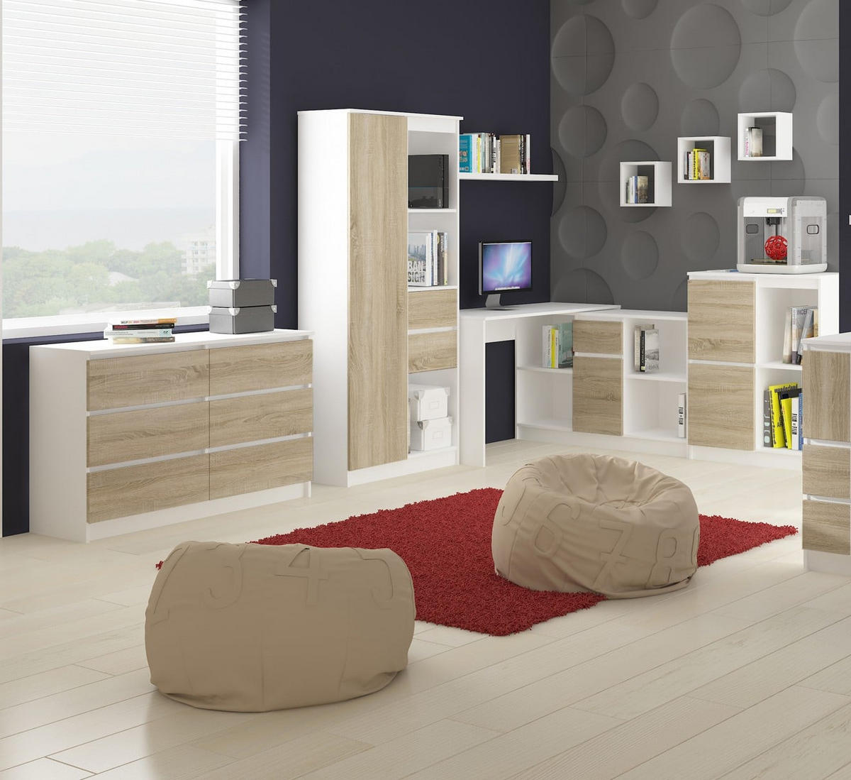 SCHREIBTISCH Links 3 Schubladen, Weiß-Sonoma, 90x50x77 cm - Weiß/Sonoma Eiche, Holz (50/90/77cm) - Milordbikes