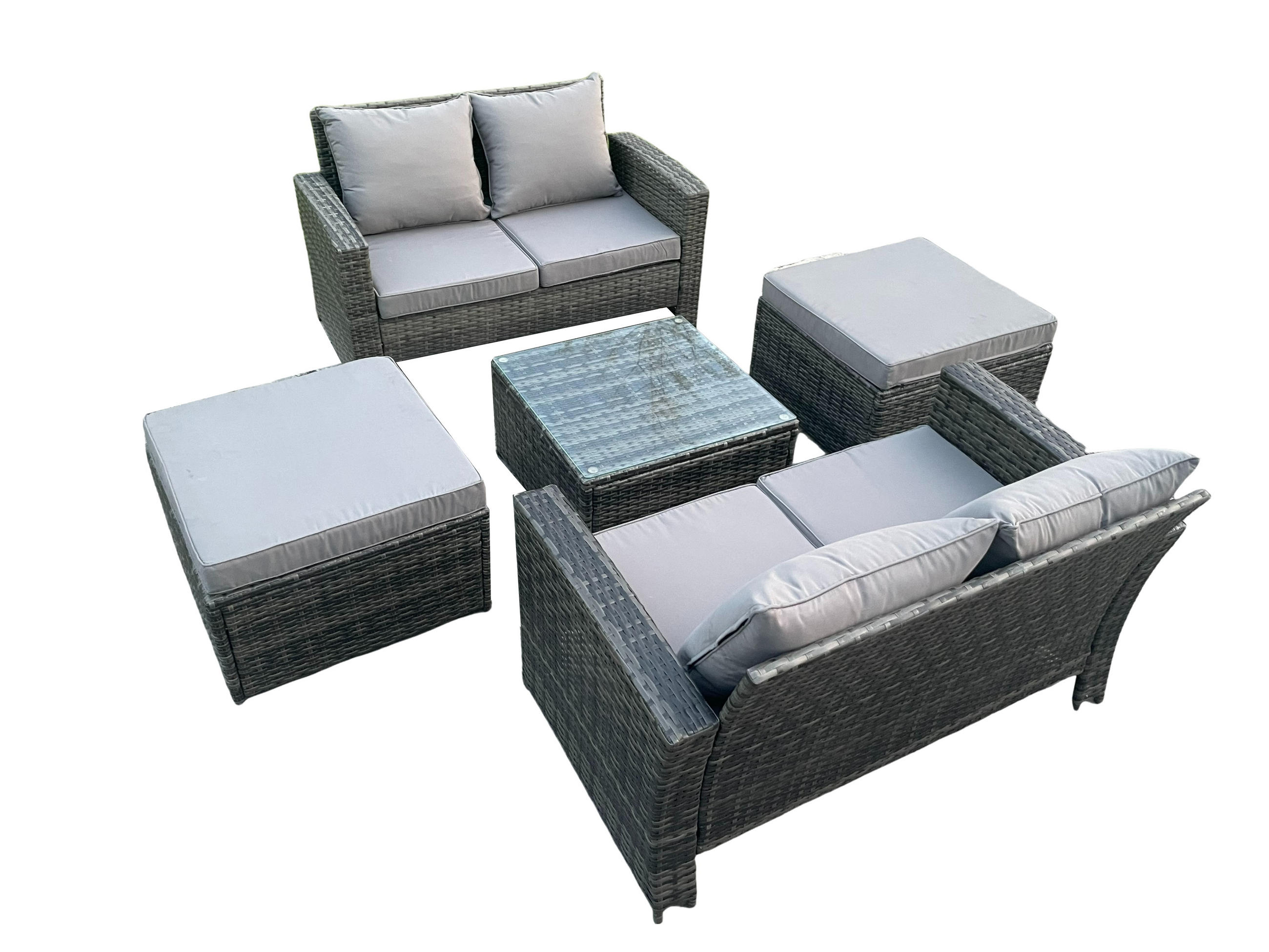 GARTENSOFA Hohe Rückenlehne Polyrattan Dunkelgrau 7-Sitzer - Dunkelgrau, Metall - Fimous