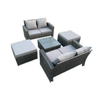 GARTENSOFA Hohe Rückenlehne Polyrattan Dunkelgrau 7-Sitzer - Dunkelgrau, Metall - Fimous