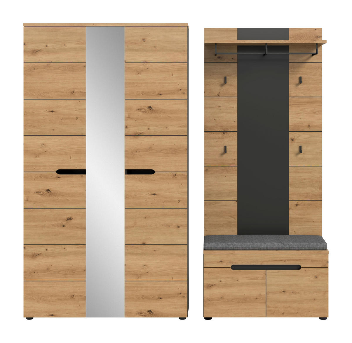 GARDEROBEN-SET Canu Artisan 200/37/190 cm - Grau, Holzwerkstoff (200/190/37cm) - Xonox