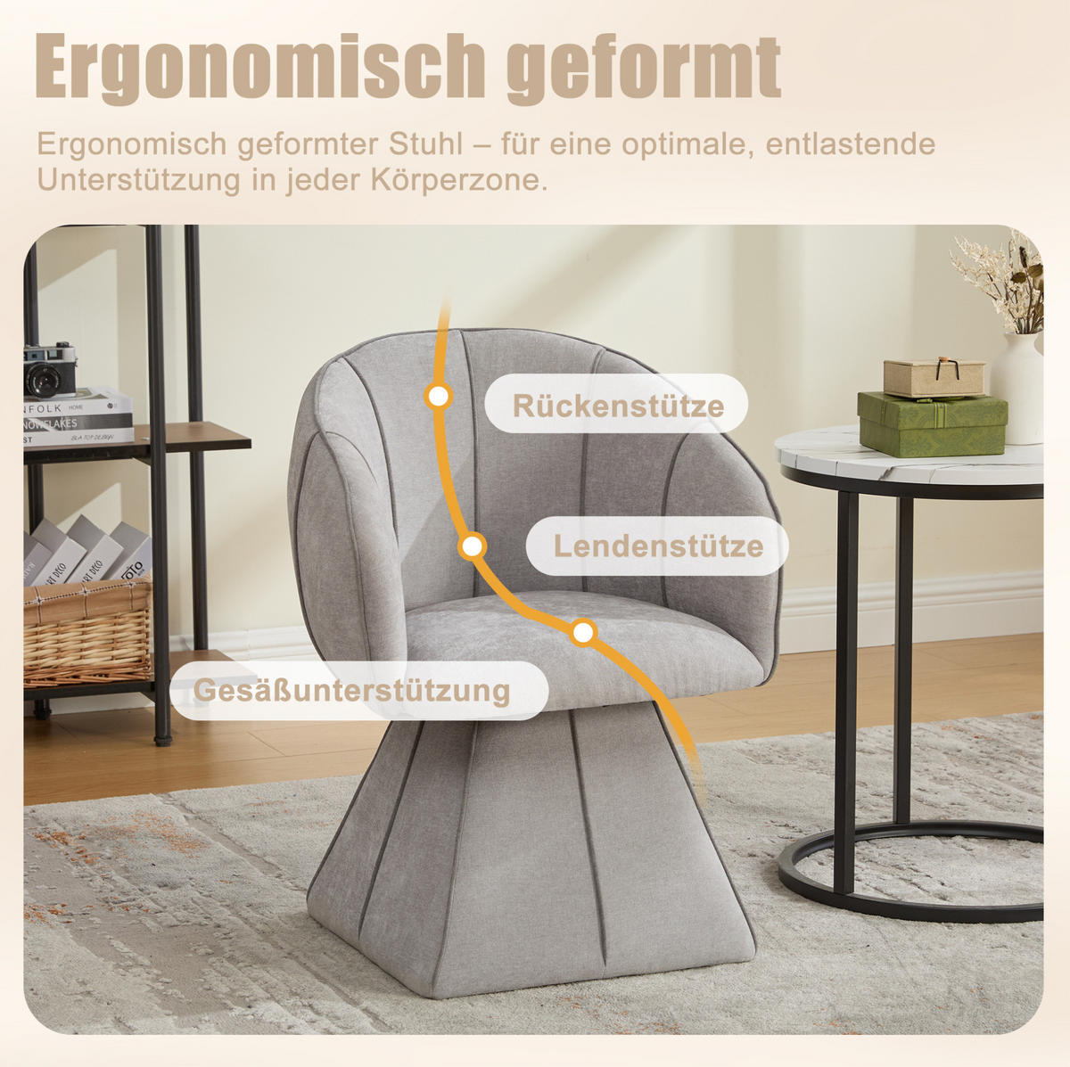 SESSEL 56/54/74,5 cm grau aus Chenille mit 360°-Drehfunktion - Grau, Textil (54/74.5/56cm) - OKWISH