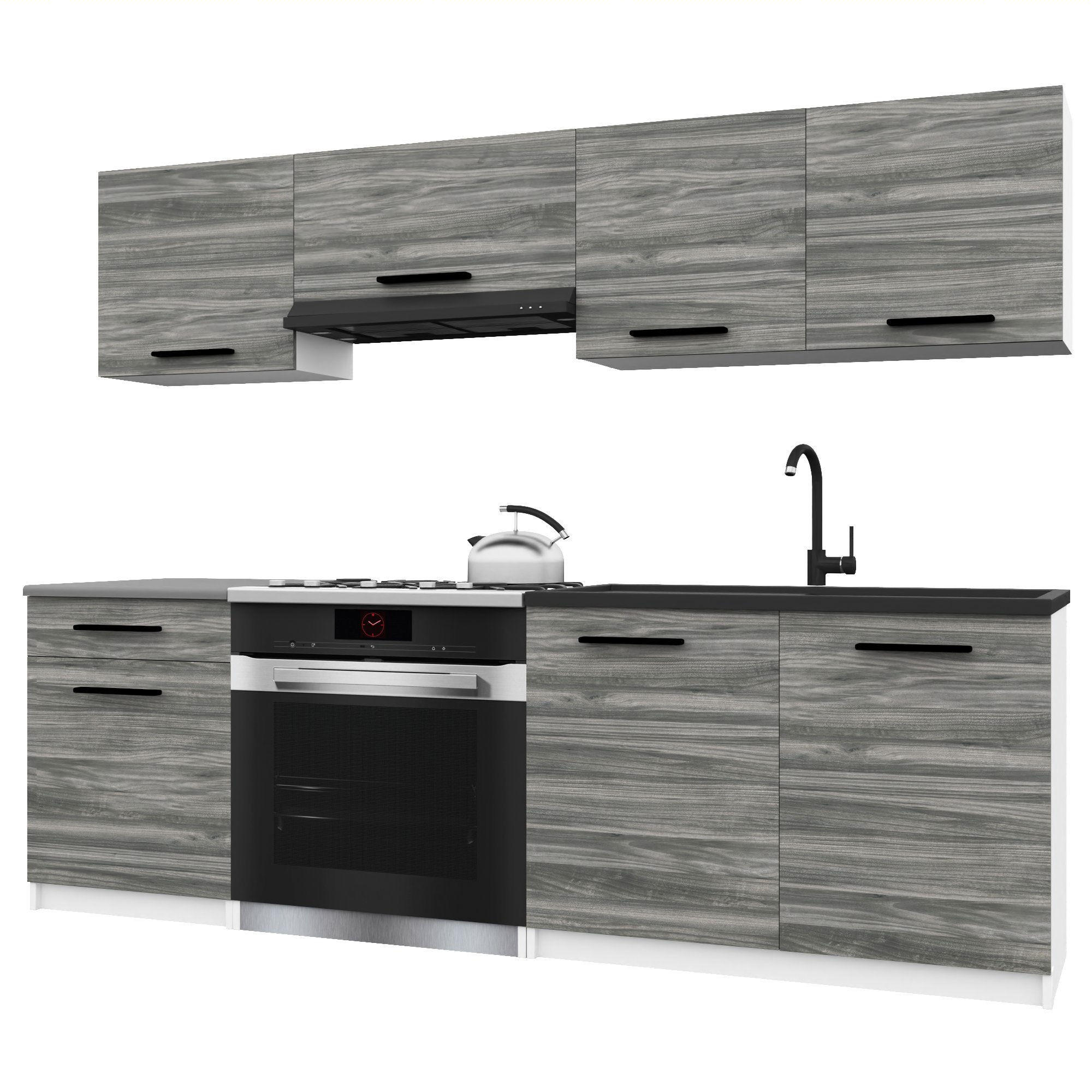 KÜCHENZEILE Italia 1 180 cm, mit Arbeitsplatten, Grau Glamour - Hellgrau, Holz (180/143/60cm) - B BELINI GROUP