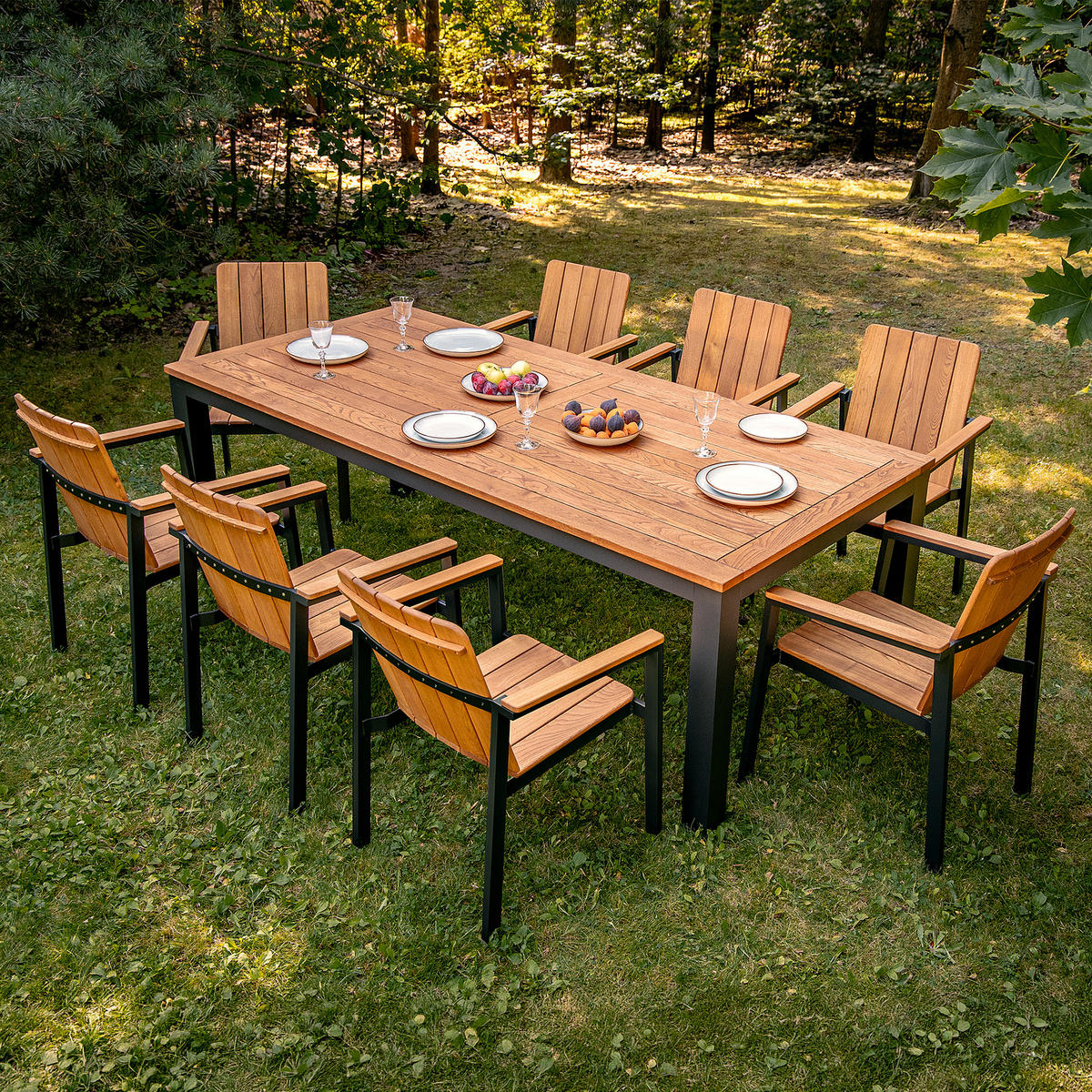 GARTENTISCH LENTI - Anthrazit/Braun, Holz (100/220/76cm) - KONSIMO®