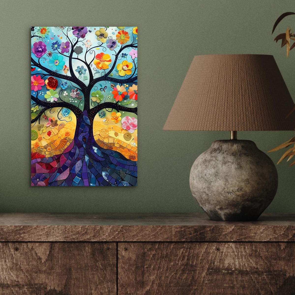 KOVOVÝ OBRAZ Umenie - Strom života - Kvety - Hippie 20x30 cm - tmavomodrá, kov (20/30cm) - MuchoWow
