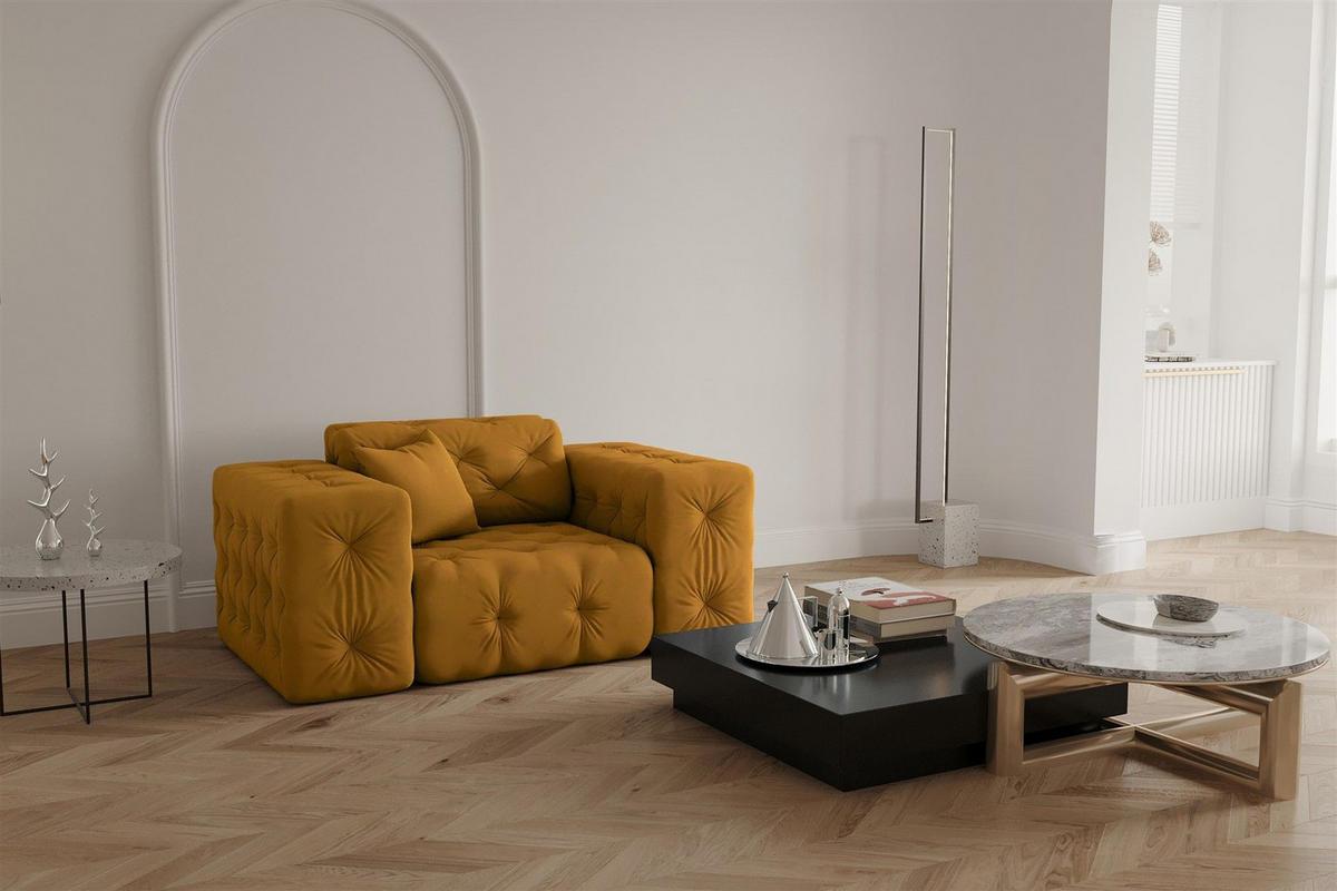 SESSEL Chantal - Dunkelgelb, Holzwerkstoff/Textil (121/78/96cm) - Fun Möbel