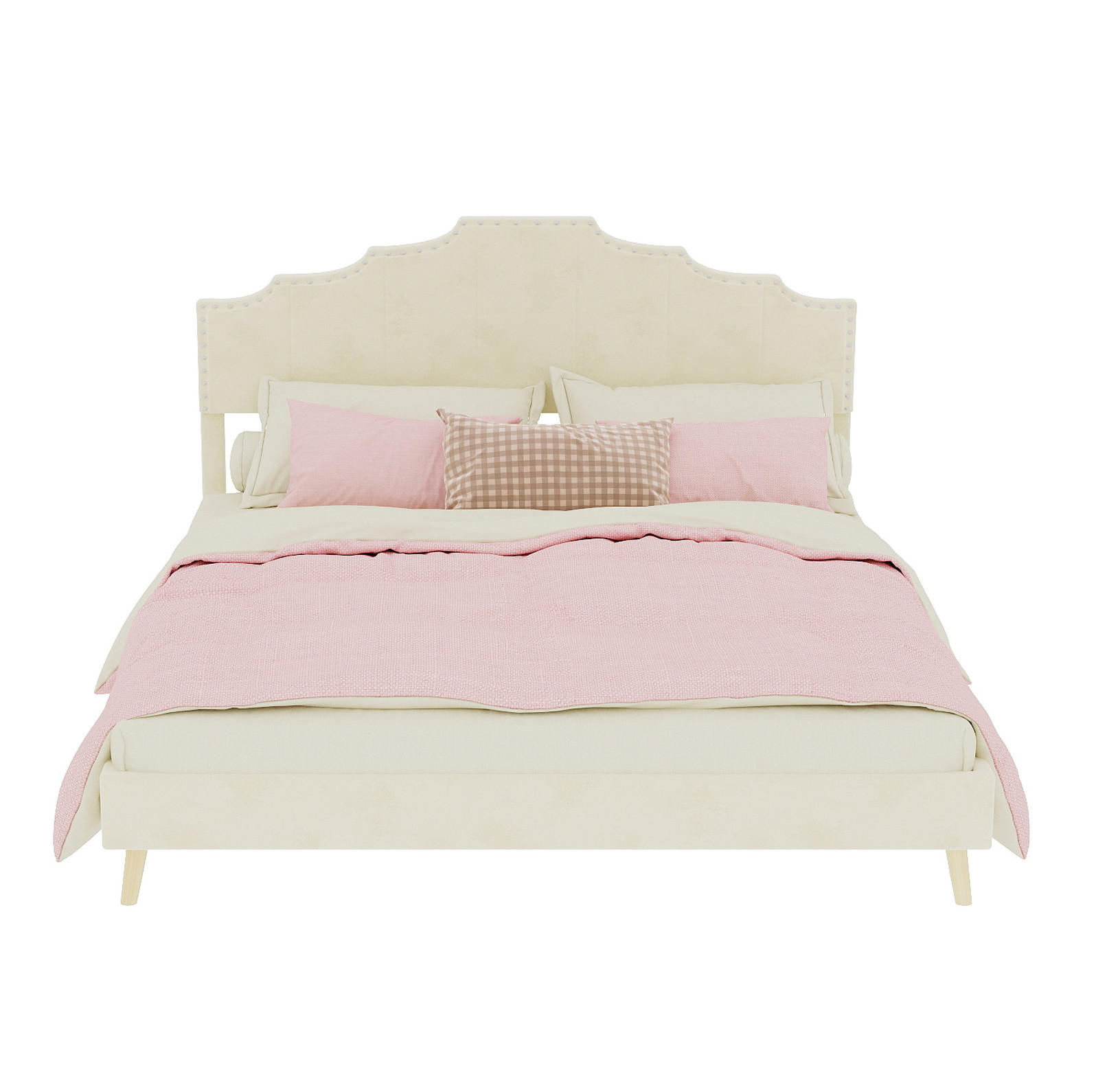 POLSTERBETT 160/200 cm mit geometrischem Kopfteil und Lattenrost, Beige - Beige, Textil (160/200cm) - Redom