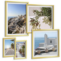 BILDER SET 5er Set - 50x50 cm & 20x30 cm & 40x60 cm Goldrahmen - Weiße Treppe mit Blick auf Santorini - Goldfarben, Kunststoff (40/60cm) - TULUP