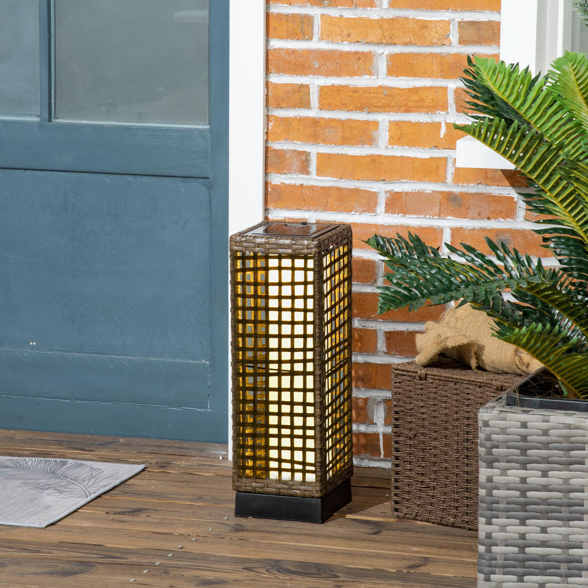 SOLARLEUCHTE, Rattan, Stahl, Sand - Schwarz, Metall (15.5/46/15.5cm) - Outsunny