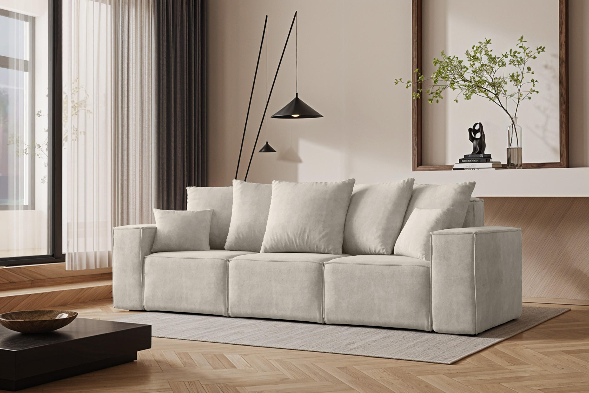 SOFA Sitzer ELLA Modern Mit Schlaffunktion Stoff Noel Hellgrau - Hellgrau, Holz/Textil (247/78/90cm) - Kaiser Möbel