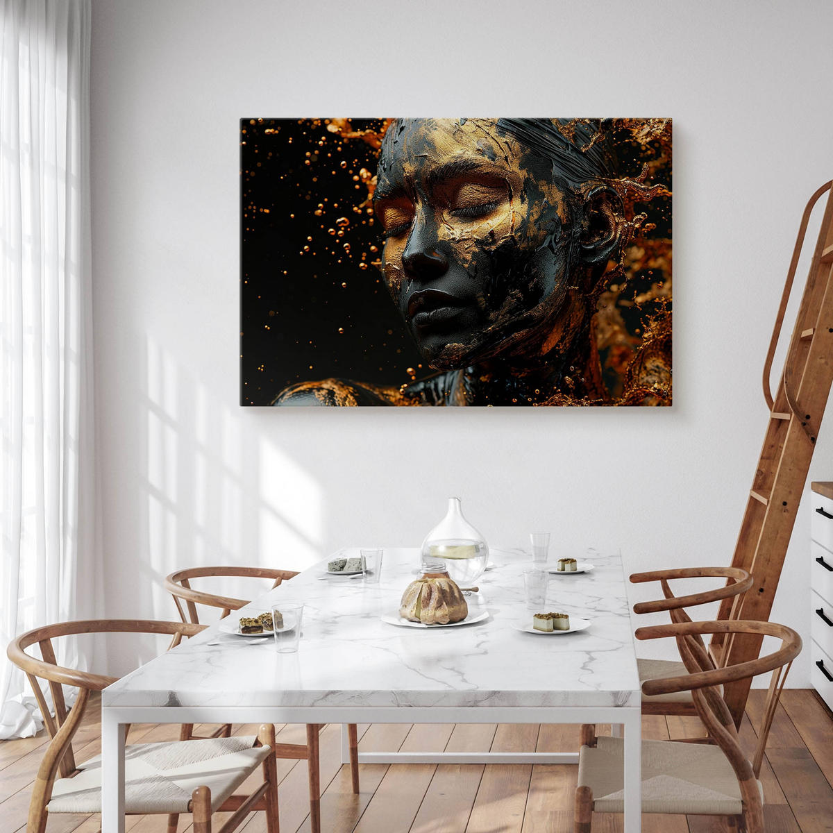 LEINWANDBILD für Wohnzimmer Porträt Frau Abstraktion Glamour 3D 120cm x 80cm - Beige/Schwarz, Textil (120/80cm) - Muralo