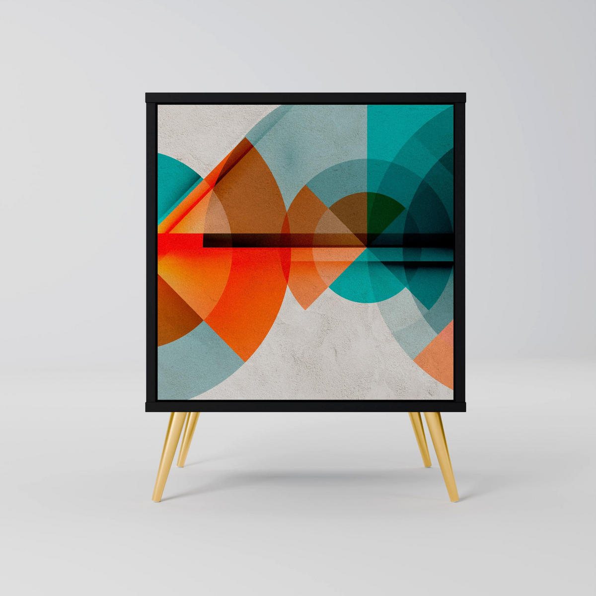 SIDEBOARD CIRCULAR RHAPSODY, Schwarz, 57,5x42x72,5 cm, Schwarze Metallfüße - Multicolor/Schwarz, Holzwerkstoff/Metall (57.5/72.5/42cm) - SpaceRebels