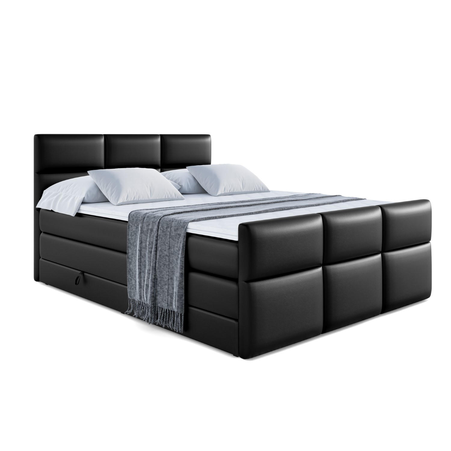 BOXSPRINGBETT OHIO-Z KING - 200x200 - H3/H4 - Schwarz Hochglanz - Schwarz Hochglanz, Holzwerkstoff (200/200cm) - ALTDECOR