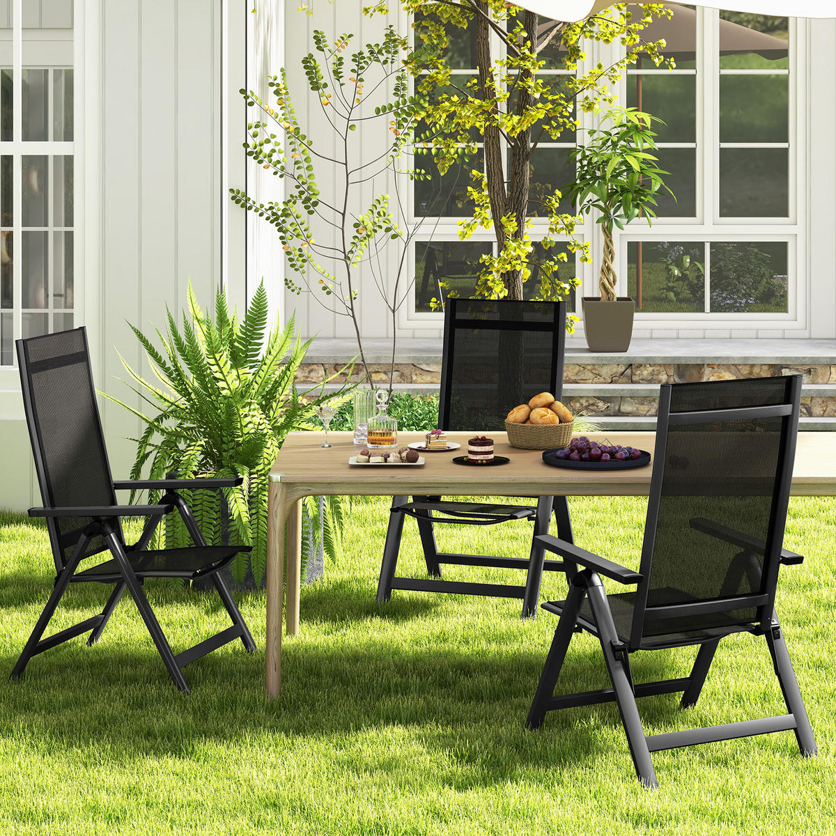 GARTENSTUHL Schwarz - Schwarz, Metall (58/112/70cm) - COSTWAY