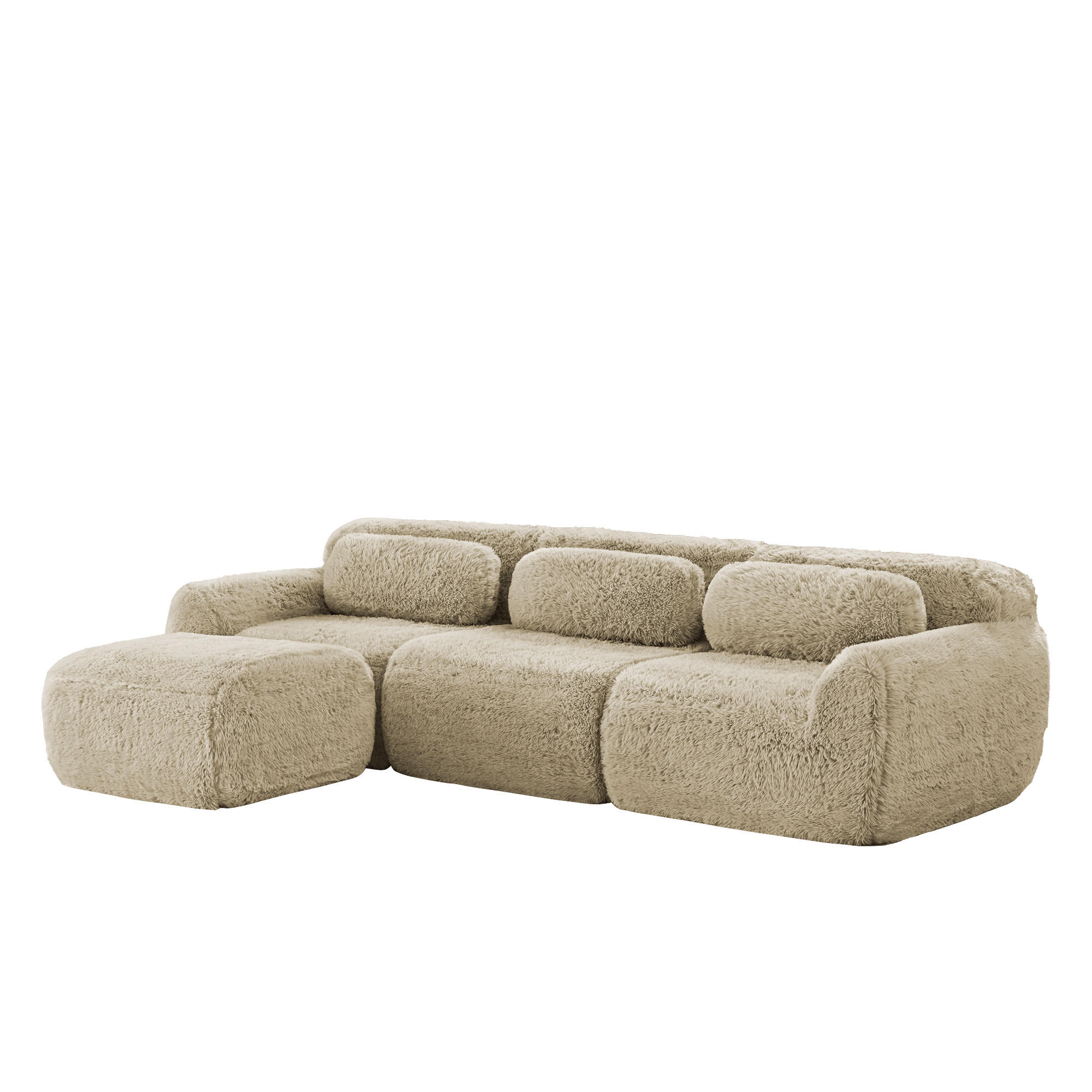 ECKSOFA Plüsch Hellkhaki mit Kissen - Beige, Textil (291/179cm) - WISHDOR