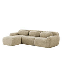 ECKSOFA Plüsch Hellkhaki mit Kissen - Beige, Textil (291/179cm) - WISHDOR