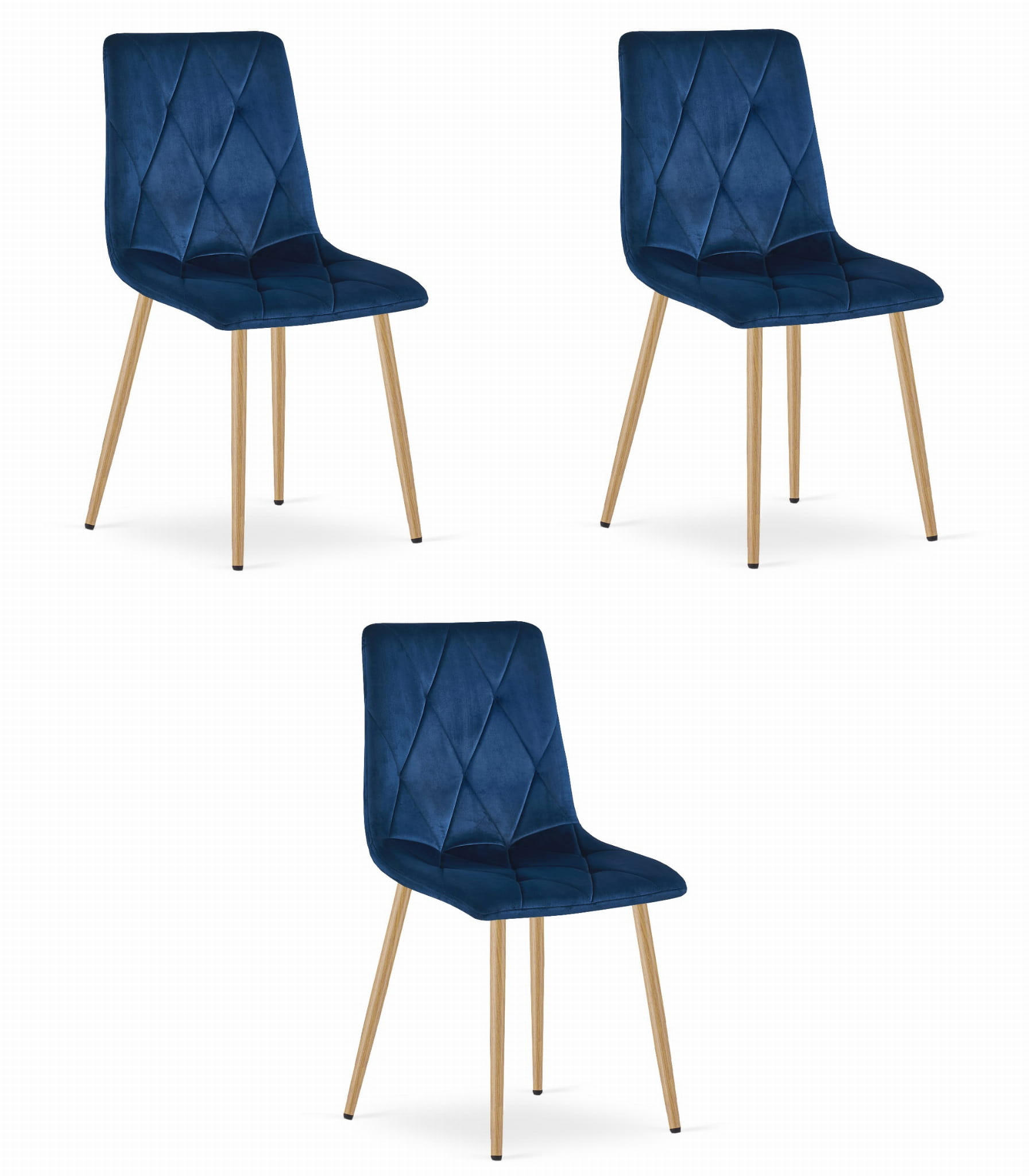 ESSZIMMERSTUHL 3-er Set TYRA marineblauer Sitz, Beine in Holzfarbe - Eichefarben/Dunkelblau, Textil (44.5/87/54.5cm) - Valora