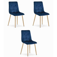 ESSZIMMERSTUHL 3-er Set TYRA marineblauer Sitz, Beine in Holzfarbe - Eichefarben/Dunkelblau, Textil (44.5/87/54.5cm) - Valora
