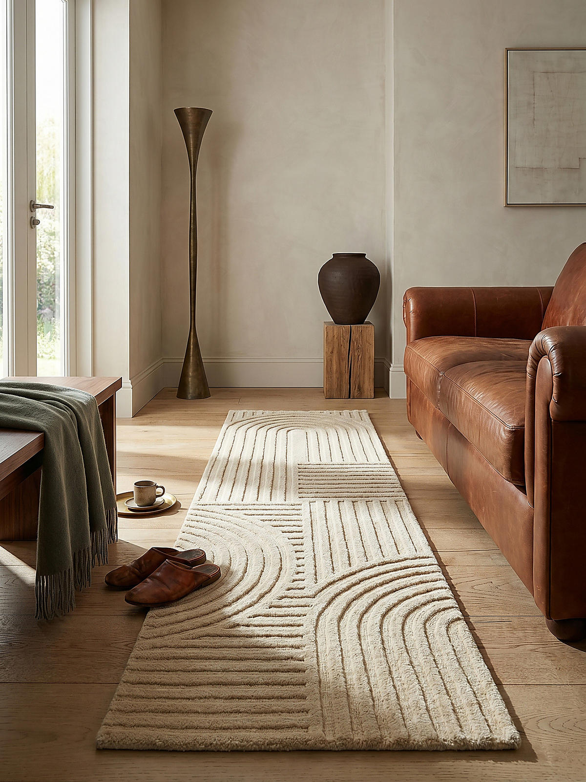 TEPPICH aus Wolle LEVEN in Natur, geometrisch, 60 x 230 cm - Beige, Textil (60/230cm) - KADIMA DESIGN