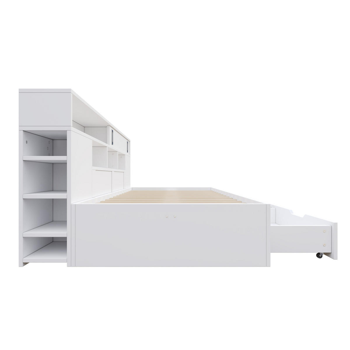 KINDERBETT Liegefläche 140/190 cm aus MDF mit Schubladen und Stauraum - Weiß, Holzwerkstoff (140/190cm) - BEAOK