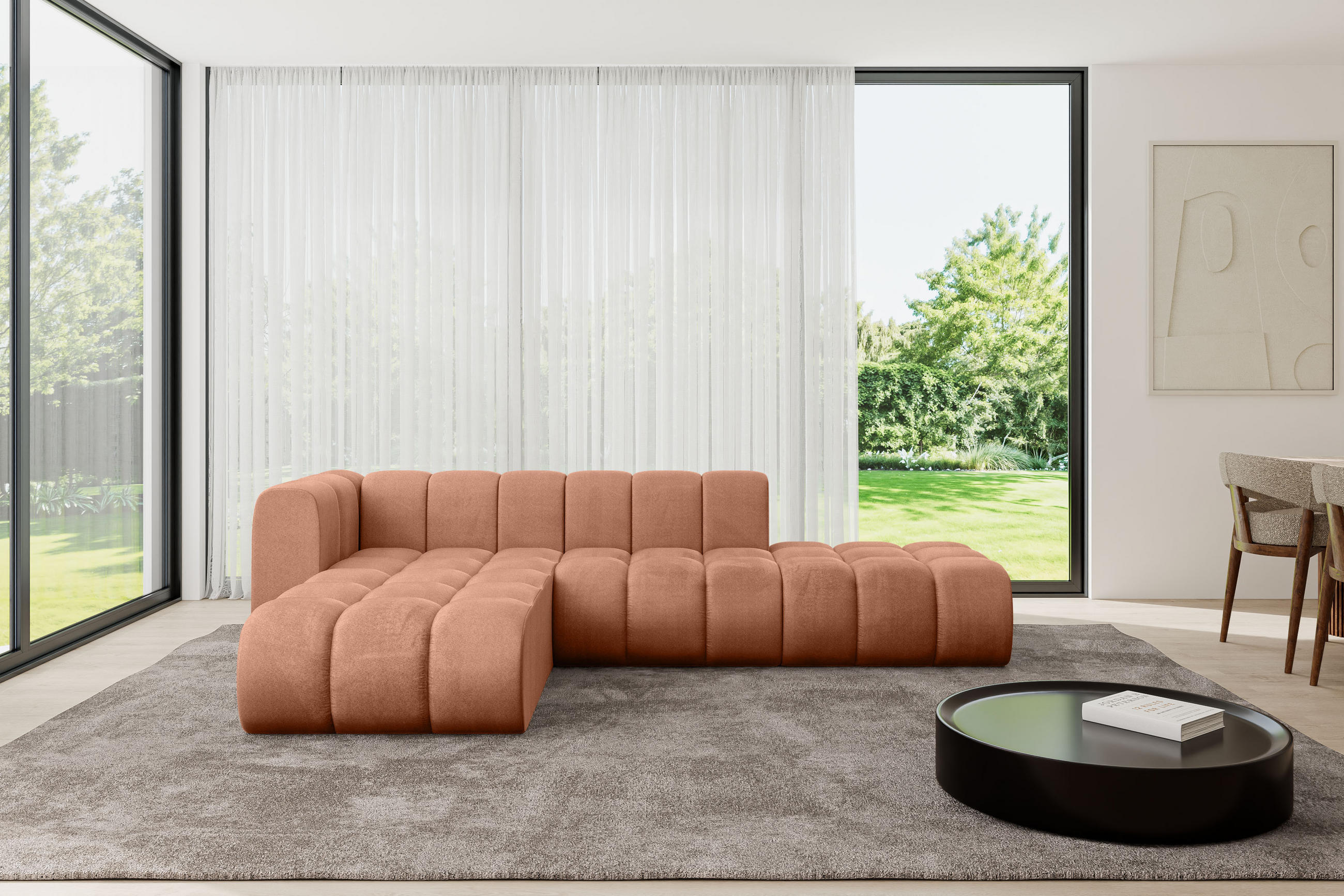 ECKSOFA modulares Sofa Zuvon-L1 - 296x177x70 cm Apricot - Koralle, Holzwerkstoff/Textil (296/177cm) - ALTDECOR