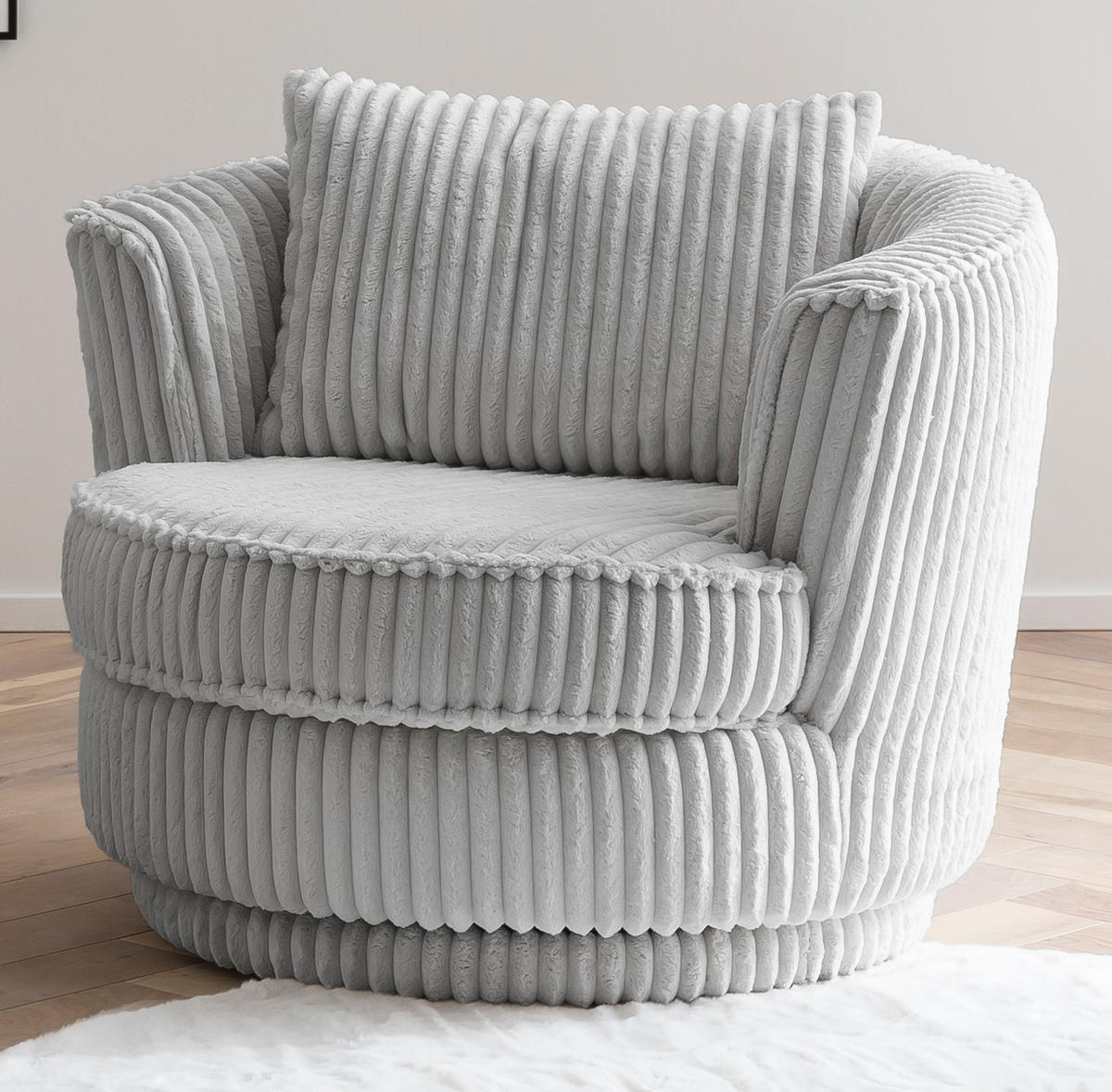 BIG-SESSEL Mega Cord hell grau Ø 95 cm 360° drehbar, inklusive Kissen - Hellgrau, Holz/Kunststoff (95/77/95cm) - Furn.Design